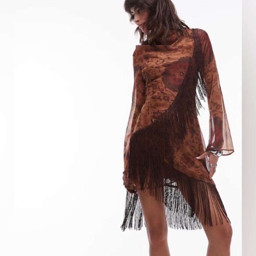 ASOS Brown Fringe Mini Dress